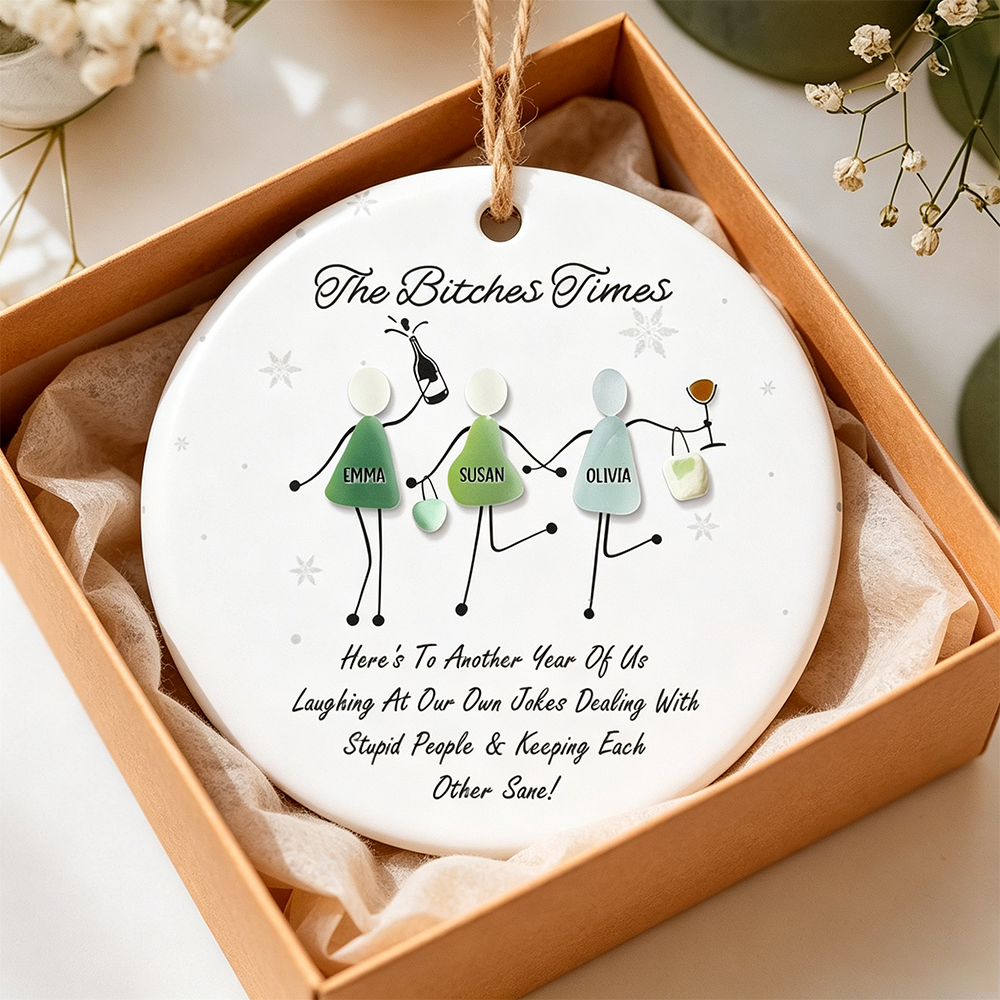 Personalized Funny Best Friends Sea Glass Ornament-– Custom Friendship Keepsake & Humorous Gift for Besties