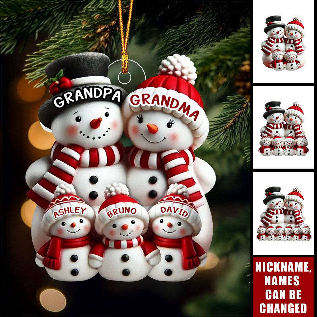 Cute Snowman Family Christmas Decor Personalized Acrylic Ornament
