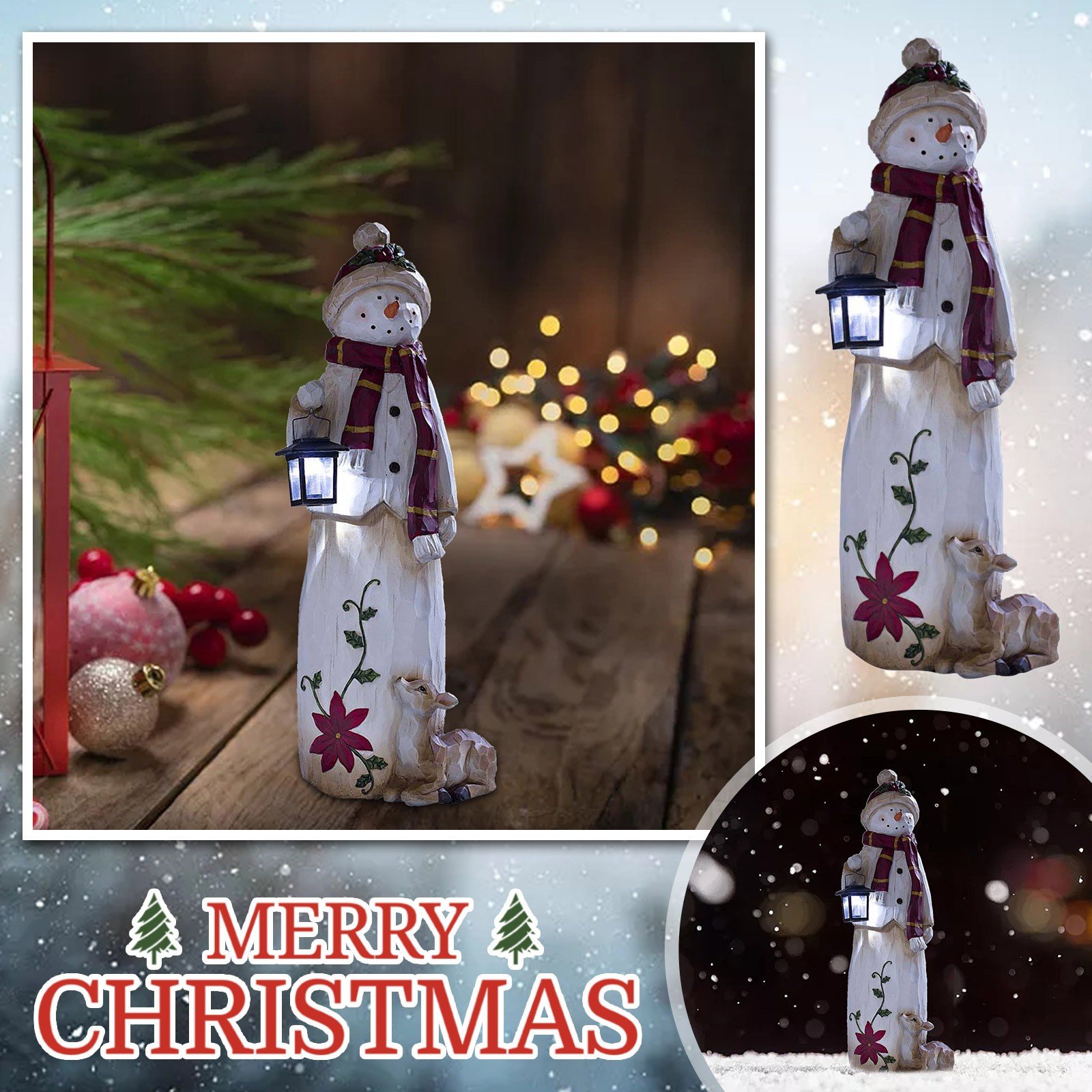 49% OFF- Woodland Snowman with Solar Lantern