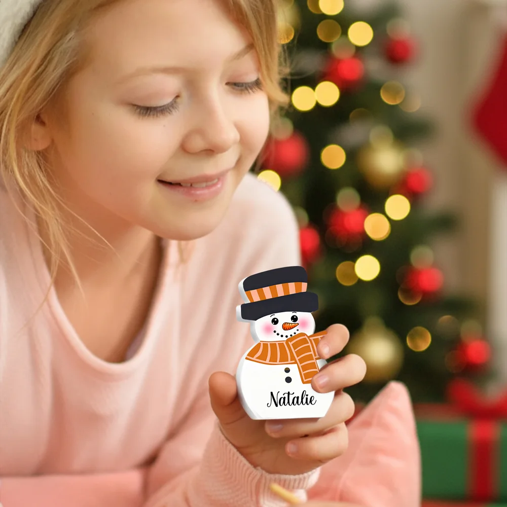 Personalized Cute 1-10 Snowmen Ornament with Name and Wooden Base Home Decor Christmas Gift for Family