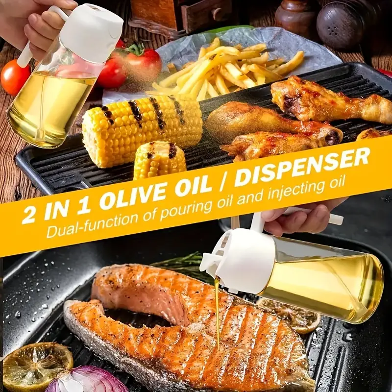 2pcs kitchen oil spray can 2 in 1 kitchen oil dispenser and sprayer olive oil dispenser bottle kitchen food grade glass oil pot used in air fryers for salad frying bbq baking details 3