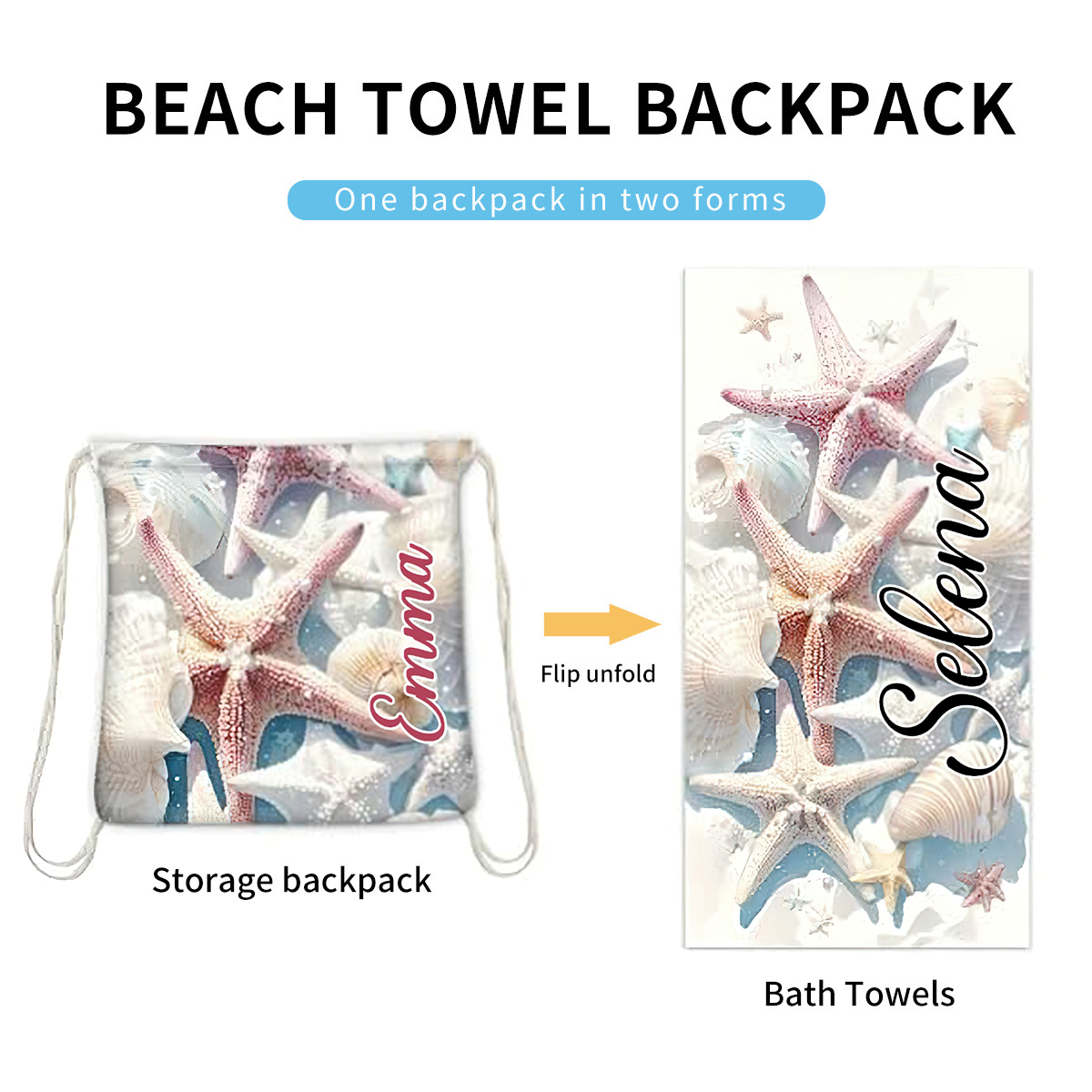 Custom 2 in 1 Beach Towel Backpack,Quick Dry Microfiber Sand Free Lightweight Large Swimming Towel