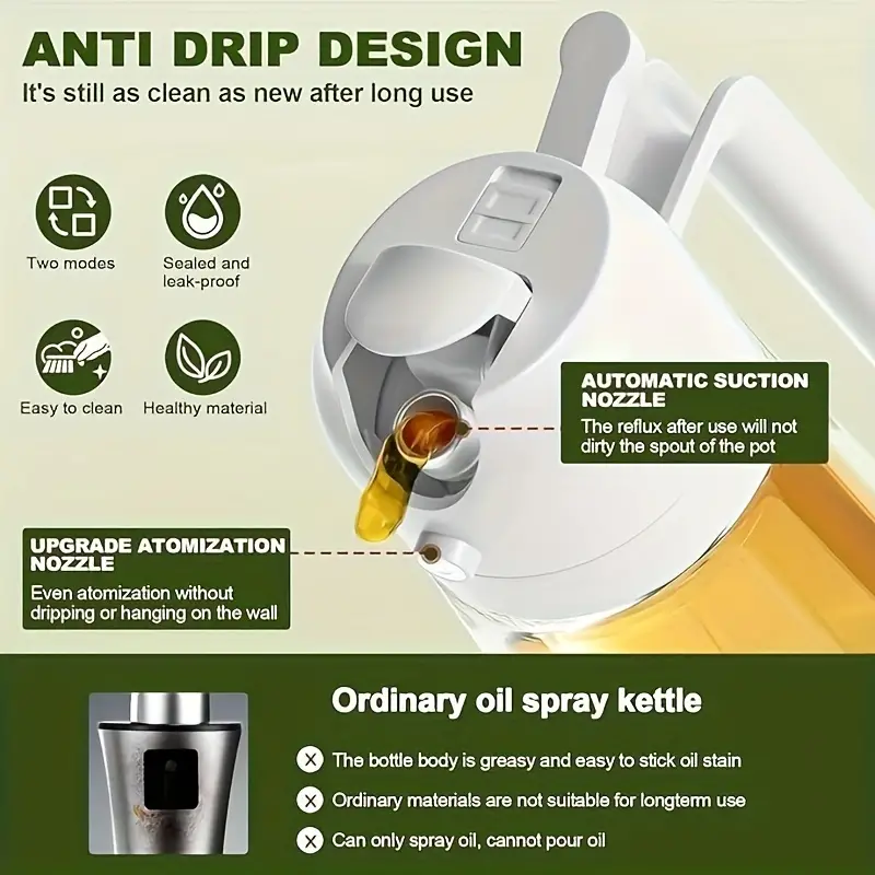 2pcs kitchen oil spray can 2 in 1 kitchen oil dispenser and sprayer olive oil dispenser bottle kitchen food grade glass oil pot used in air fryers for salad frying bbq baking details 4