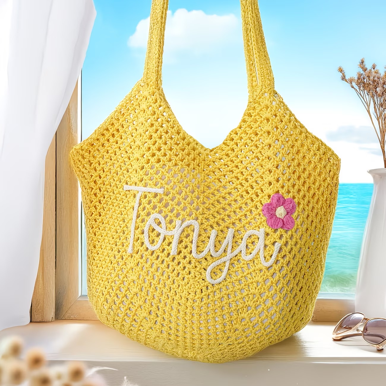 Personalized Crochet beach tote bags, Travel Beach Bag