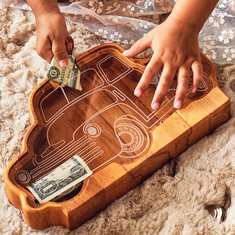 Wood Tractor Piggy Bank Christmas/Birthday Gift