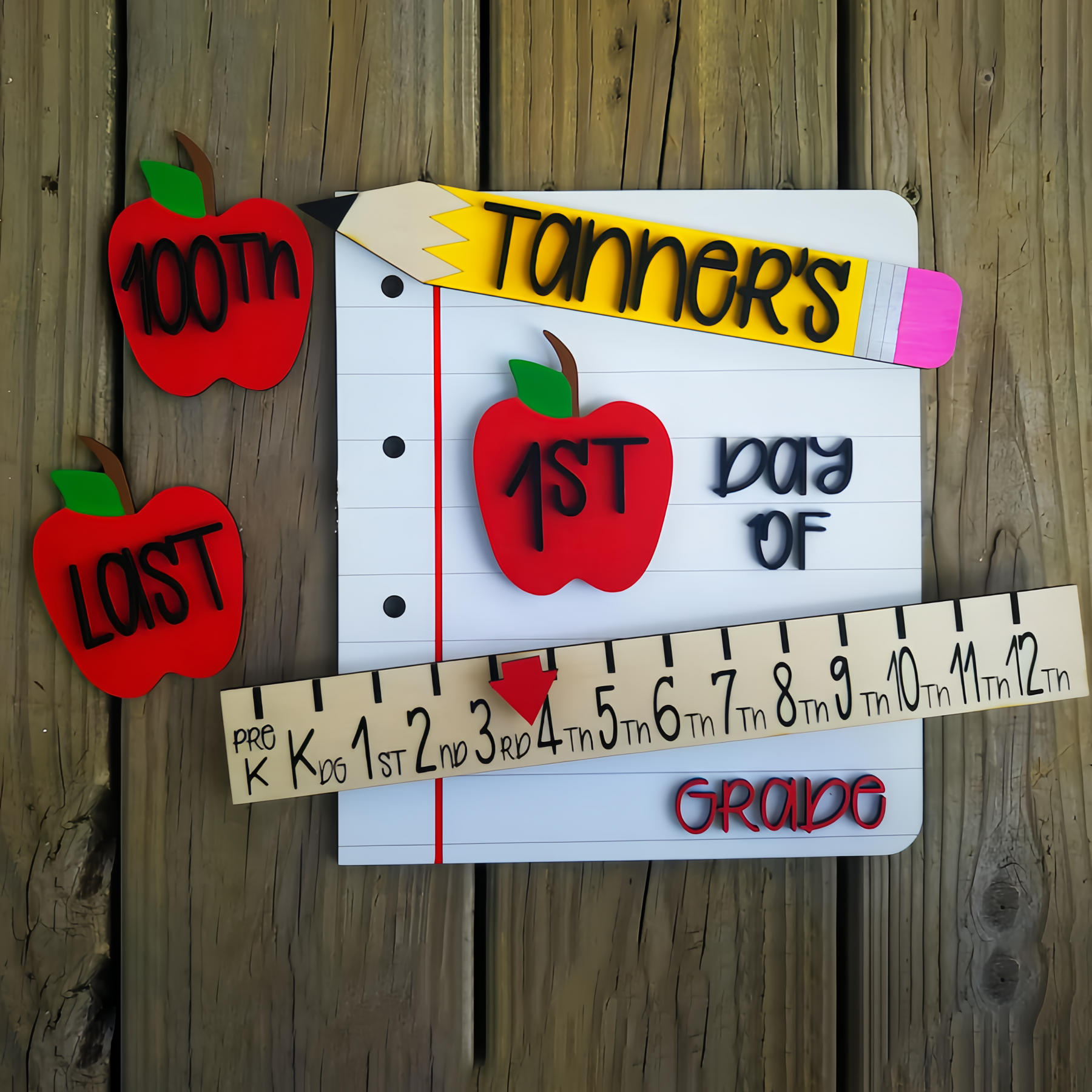 Personalized First/100th/Last Day of School Interchangeable Back to School Sign Prop For Kids Gift Ideas