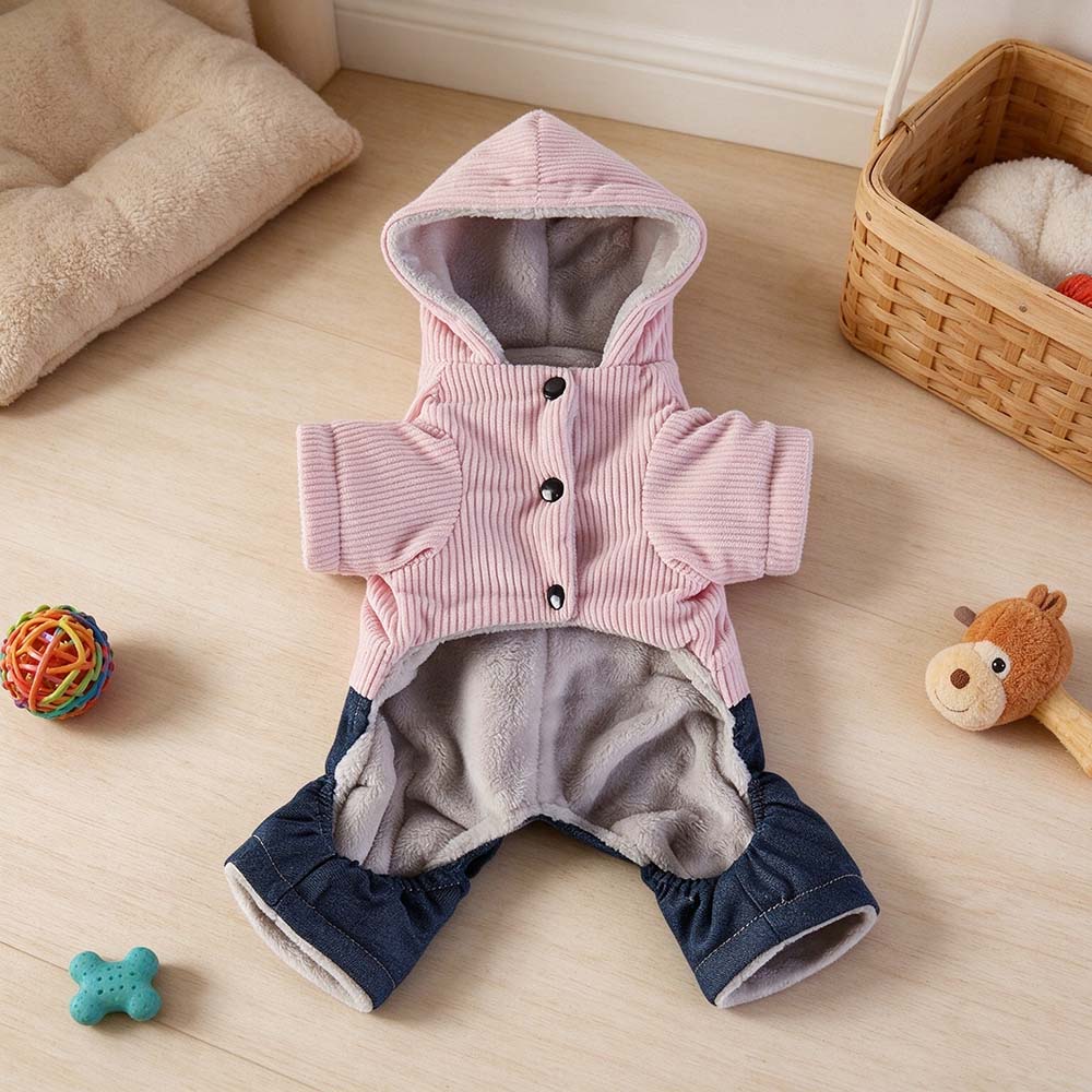 Personalized Embroidered Dog Corduroy Hooded Jumpsuit 