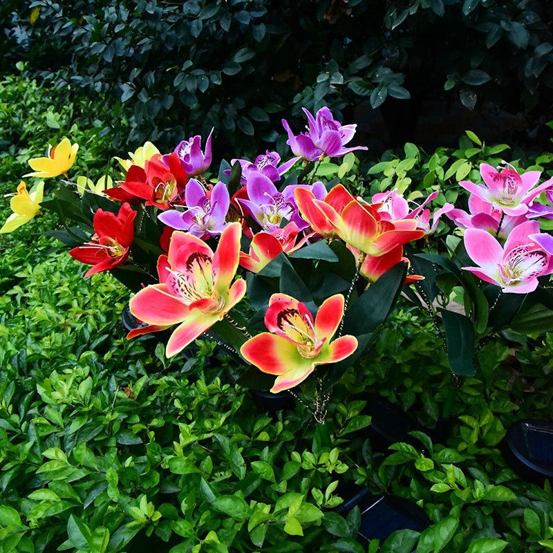 1Pc LED Solar Ground Lights,Artificial Flower Lawn Lights, 7-Head Solar Orchid Lights for Patio Yard Garden Christmas Decoration