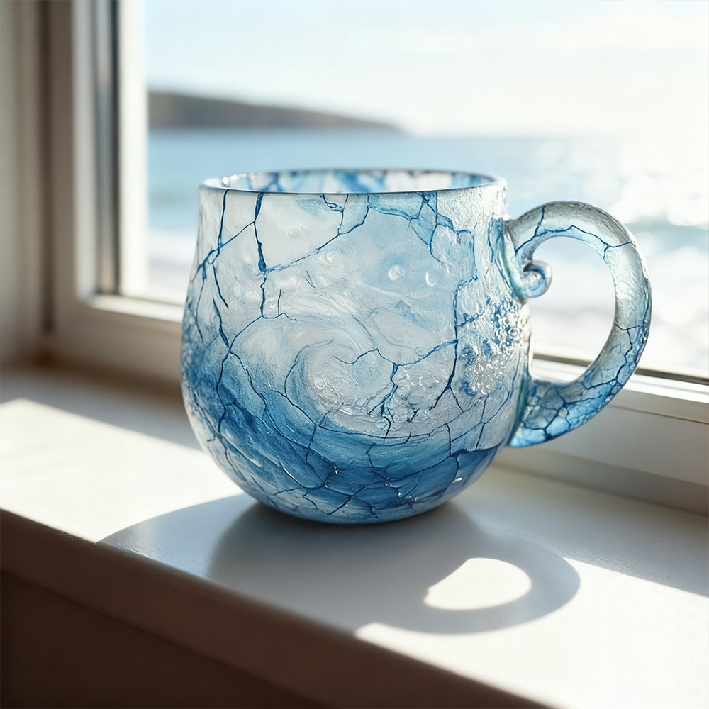 Sunset & Ocean Legend Glass Cup – Handcrafted 12oz Ocean-Inspired Drinkware, Artistic Beach Style Tumbler