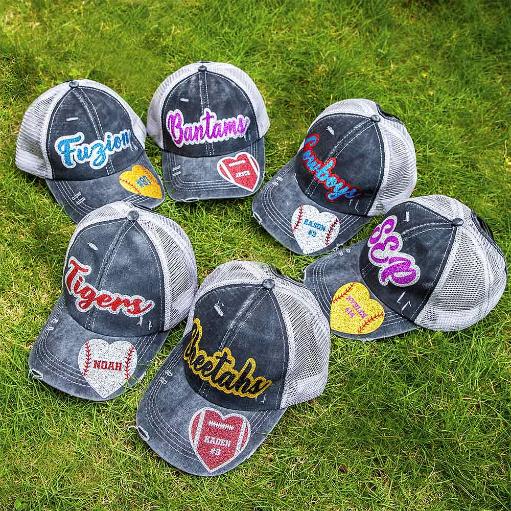 Personalized Sport Cap Adjustable Band Hat with Glittering Name and Number Gift for Ball Sports Lover