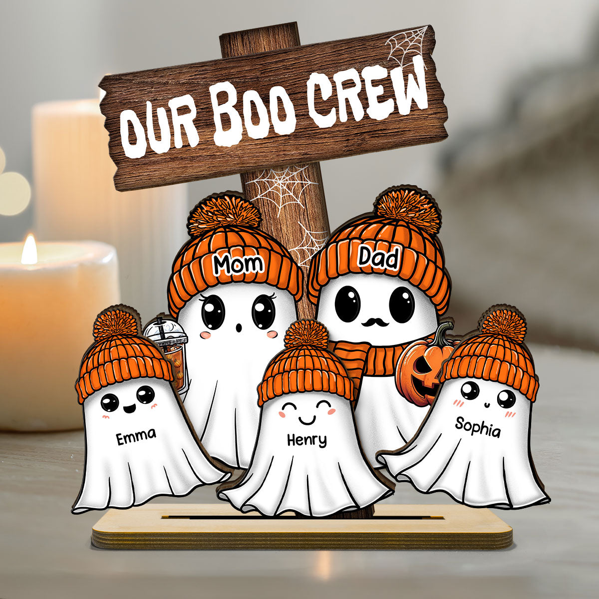 Family Our Boo Crew Fall Season Halloween Personalized 2-Layer Standing Wooden Plaque