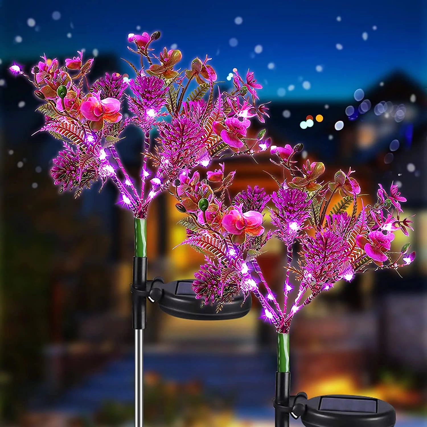 Solar Lights Outdoor Garden Decorative, 2 Pack Solar Powered Phalaenopsis Flowers Lights Design, Upgraded Garden Solar Lights Waterproof IP65 for Garden, Yard, Christmas Decor