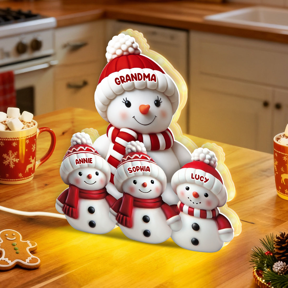 3D Effect Cute Snowman - Personalized Light Box - Christmas Decor For Family, Grandma, Grandpa