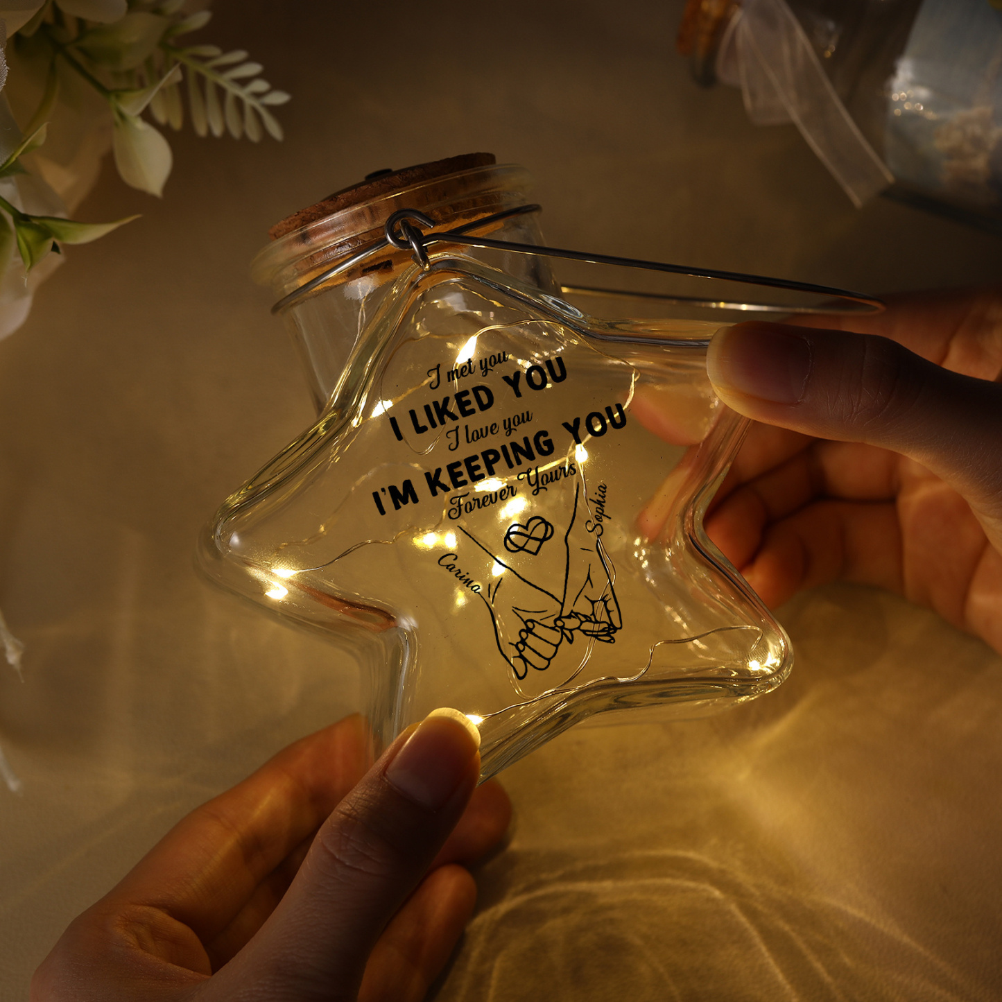 Personalized Couple Star Glass LED Fairy Light Love Jar Night Lamp