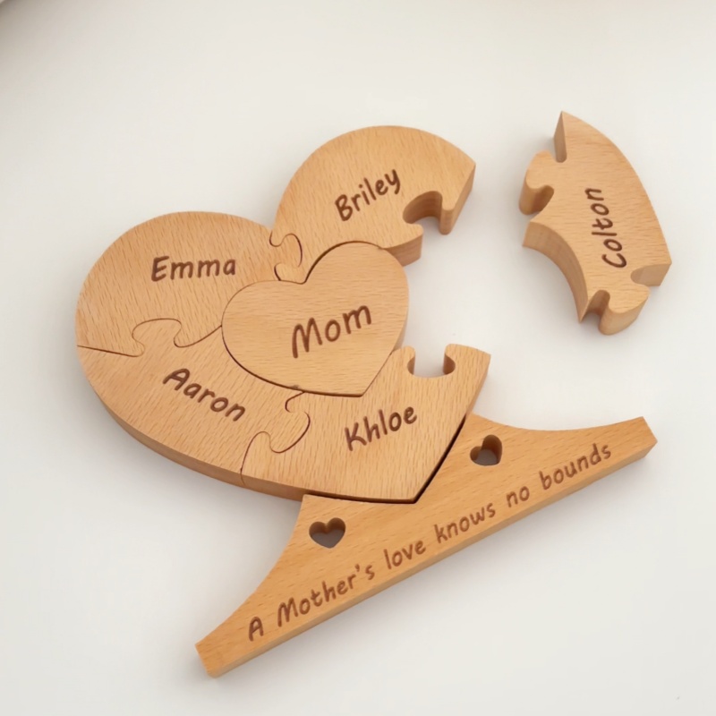 Personalized Family Wooden Keepsake Love Heart Puzzle Name Logo