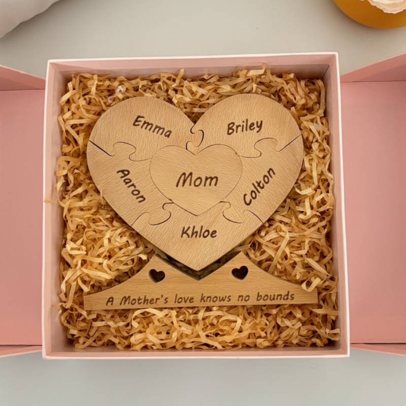 Personalized Family Wooden Keepsake Love Heart Puzzle Name Logo