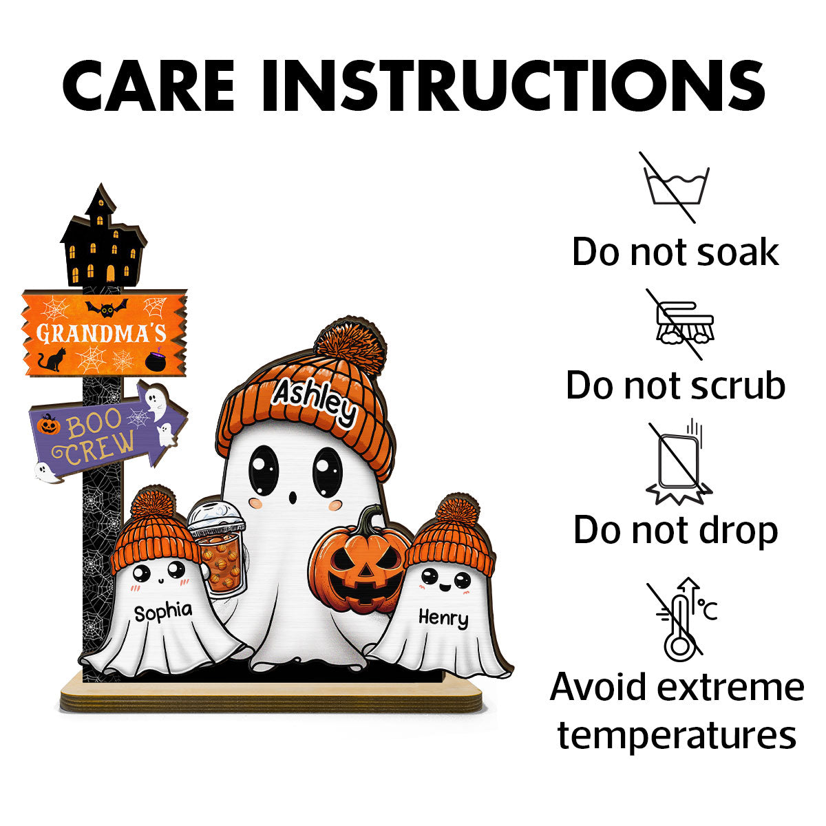 Grandma Boo Crew Fall Season Halloween Personalized 2-Layer Standing Wooden Plaque, Halloween Decoration, Tabletop Tier Tray Decor