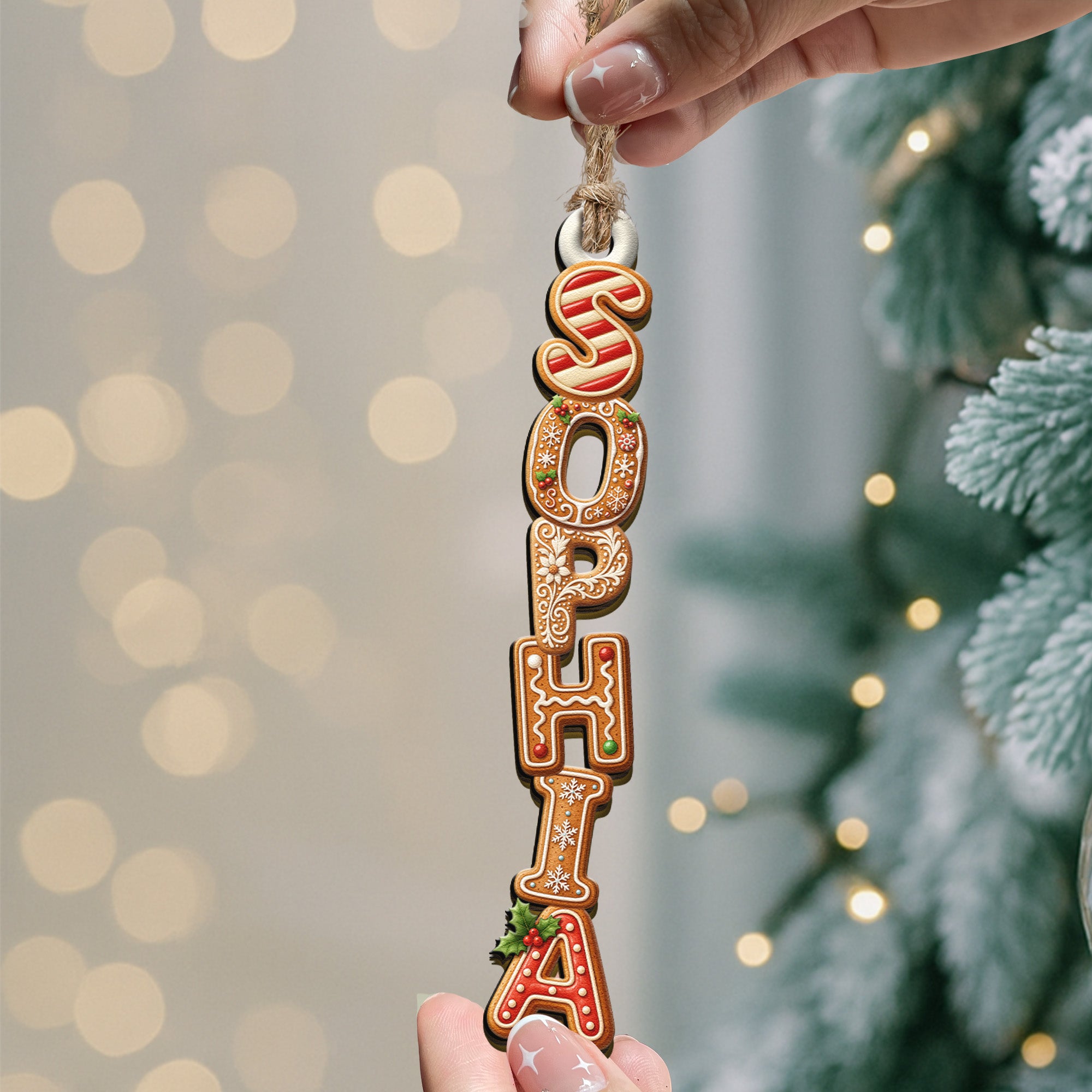 Custom Gingerbread Letter With Name For Family, Kids - Personalized Family Wood Ornament, Christmas Stocking Tag, Name Ornament