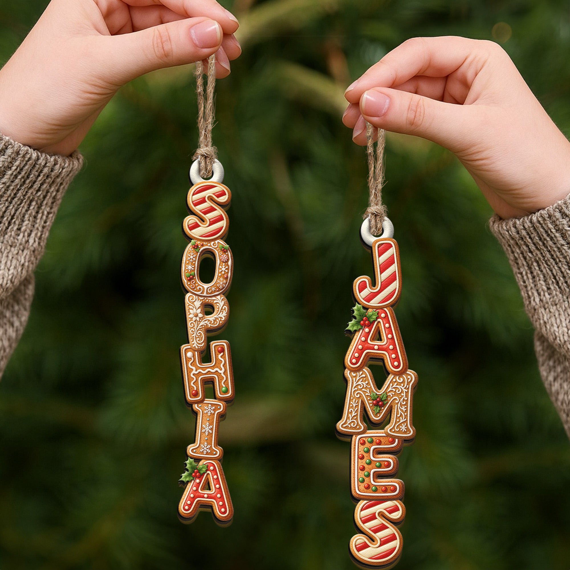 Custom Gingerbread Letter With Name For Family, Kids - Personalized Family Wood Ornament, Christmas Stocking Tag, Name Ornament