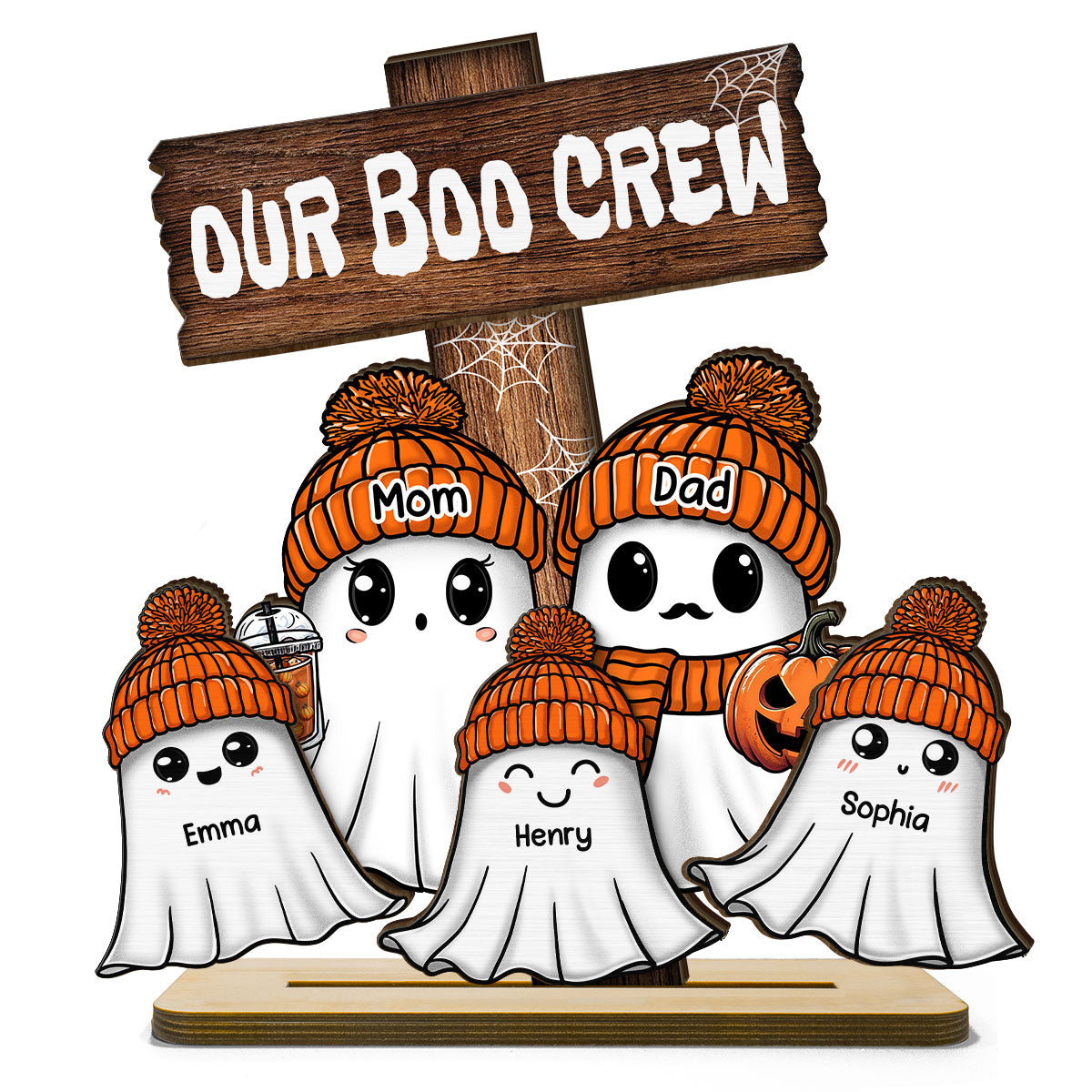 Family Our Boo Crew Fall Season Halloween Personalized 2-Layer Standing Wooden Plaque
