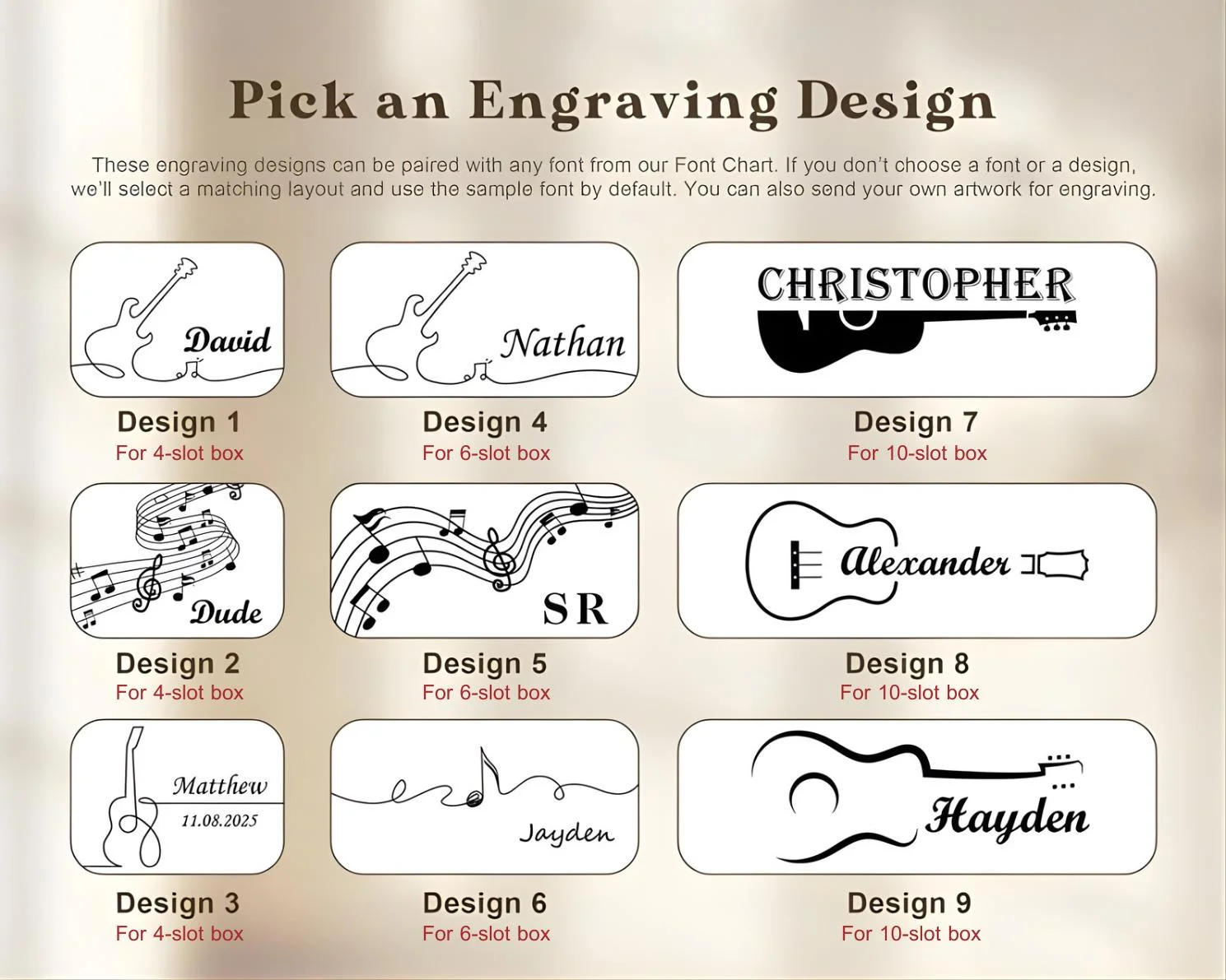 Personalized Walnut Guitar Pick Box, Plectrum Holder Case, 4/6/10 Slots, Custom Engraving