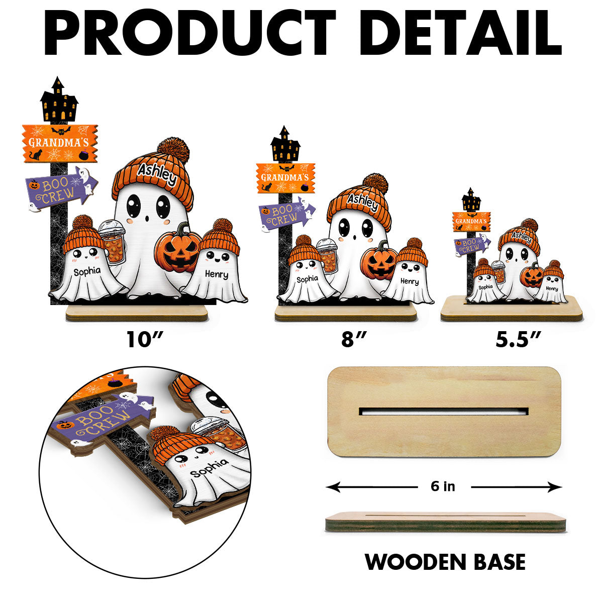 Grandma Boo Crew Fall Season Halloween Personalized 2-Layer Standing Wooden Plaque, Halloween Decoration, Tabletop Tier Tray Decor