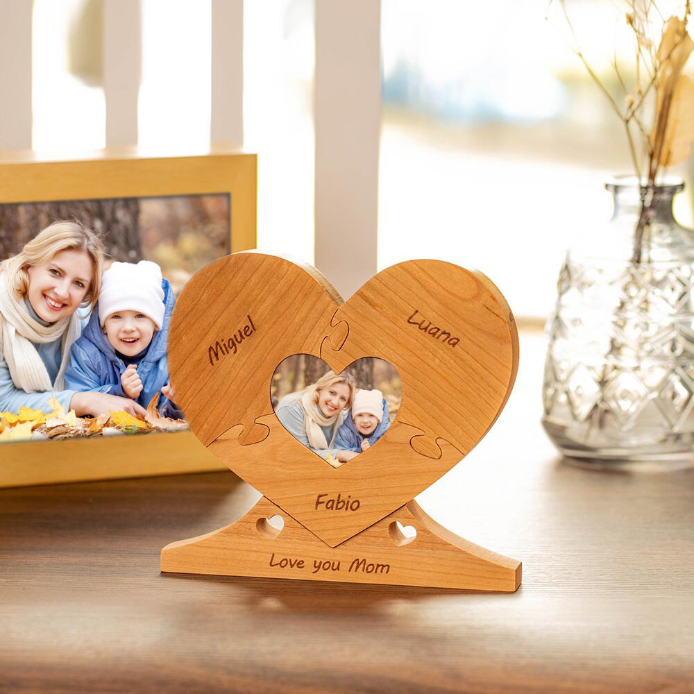 Personalized Family Wooden Keepsake Love Heart Puzzle Name Logo