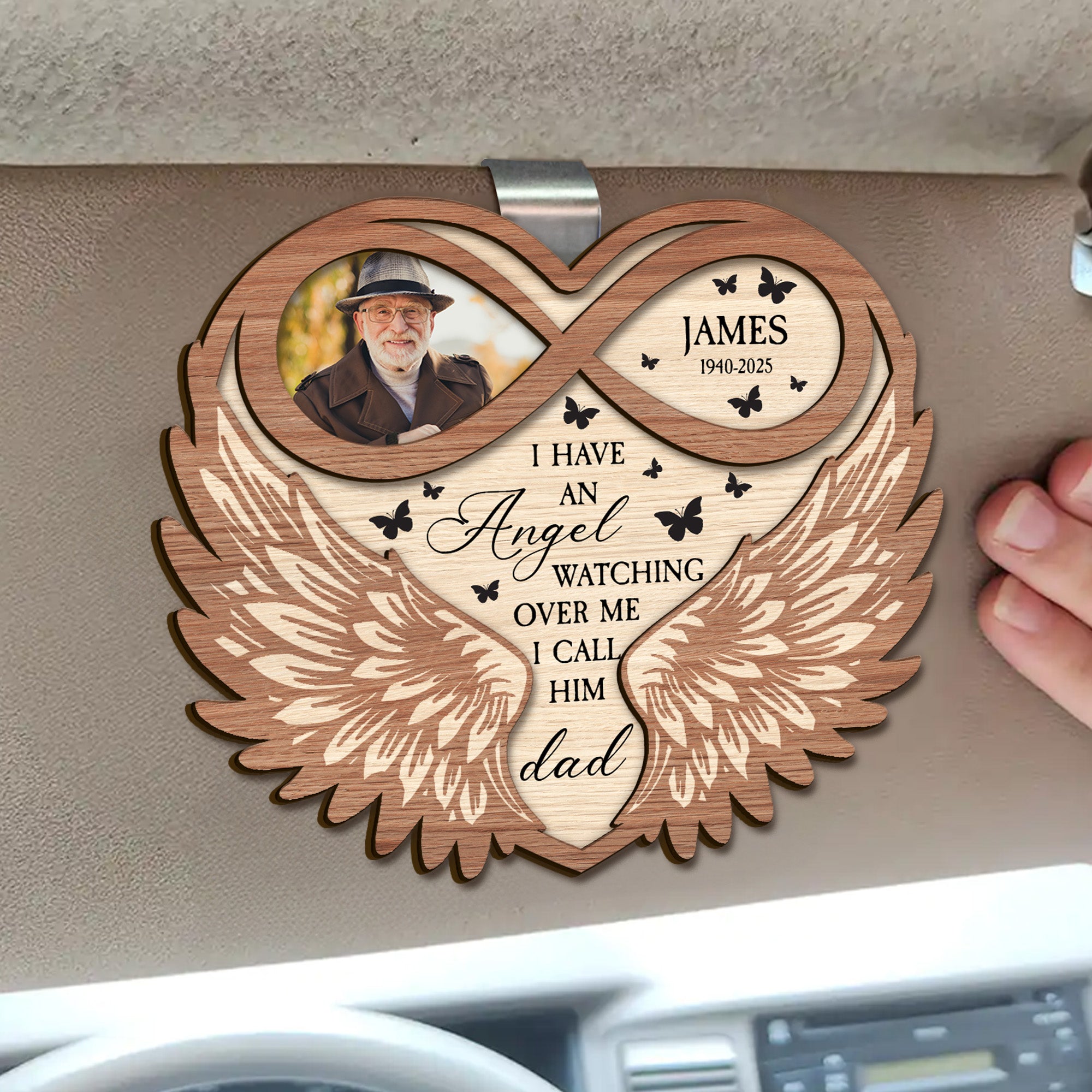 I Have An Angel Watching Over Me - Personalized Wooden Photo Car Visor Clip