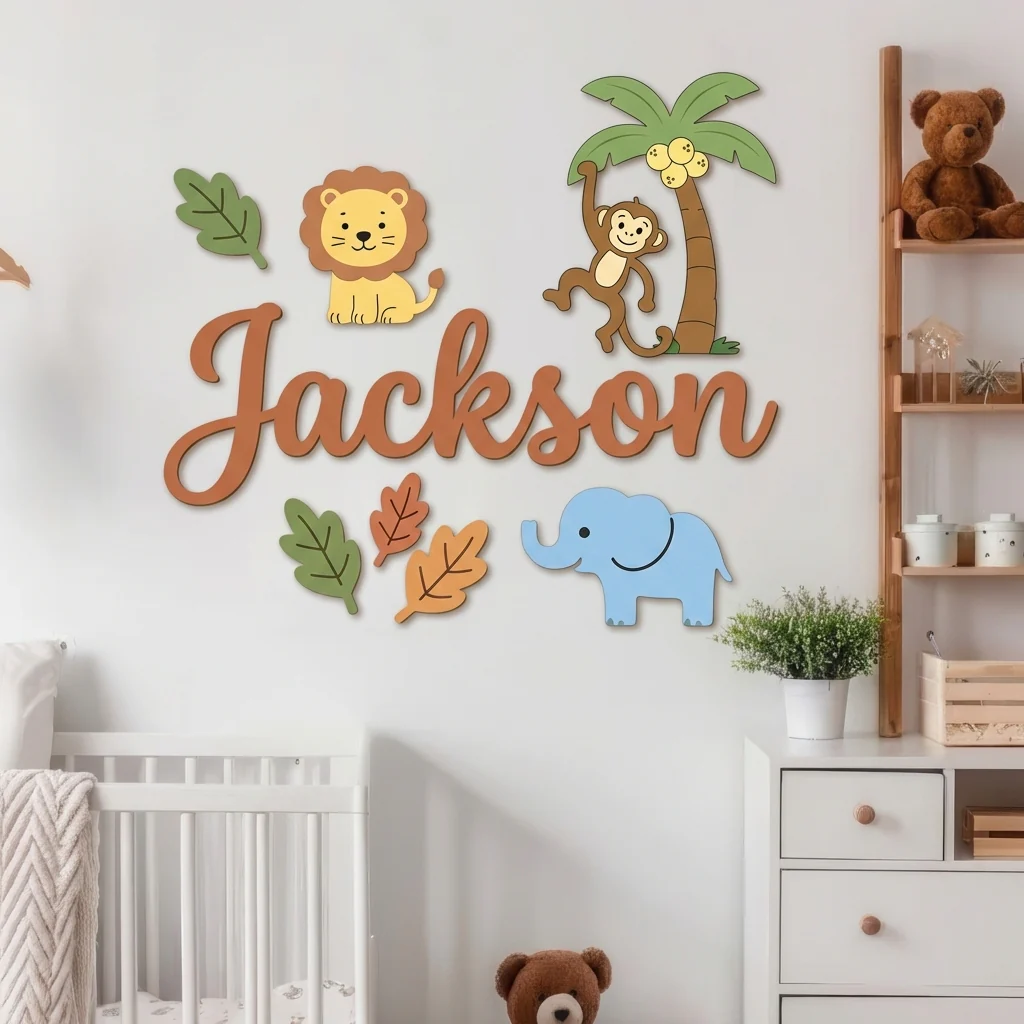 Personalized Wooden Nursery Name Sign – Custom Kids Room Wall Decor