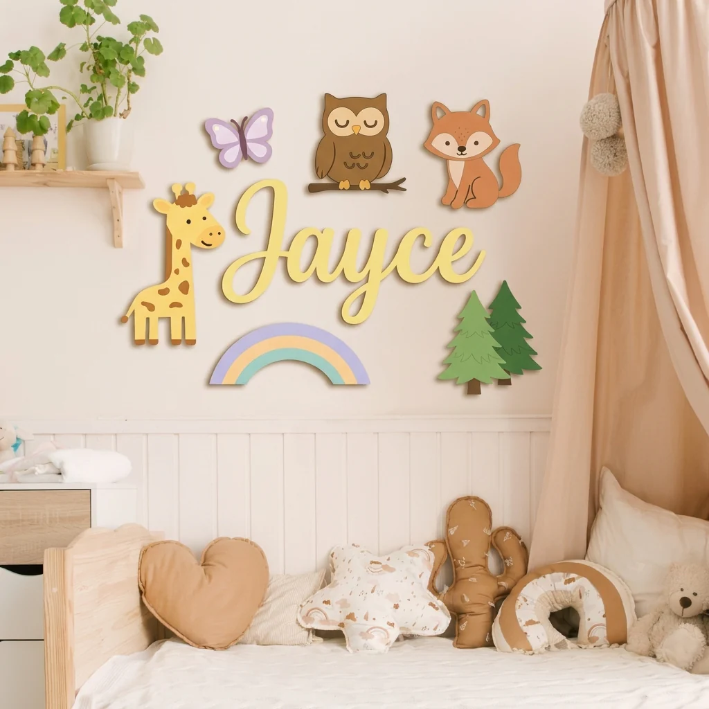 Personalized Wooden Nursery Name Sign – Custom Kids Room Wall Decor
