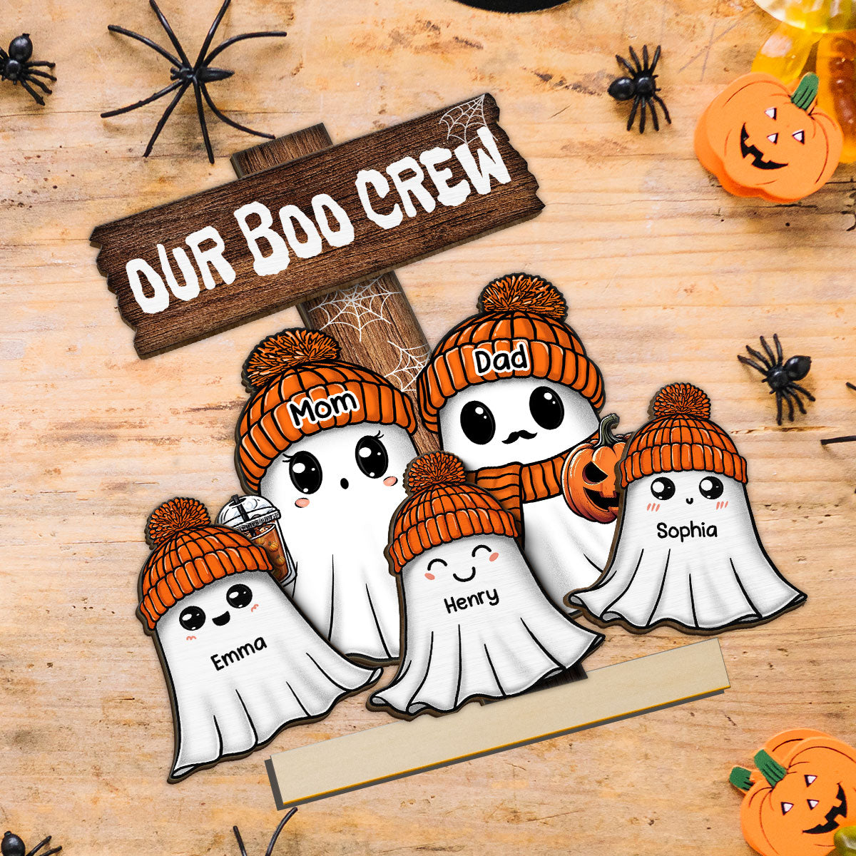 Family Our Boo Crew Fall Season Halloween Personalized 2-Layer Standing Wooden Plaque