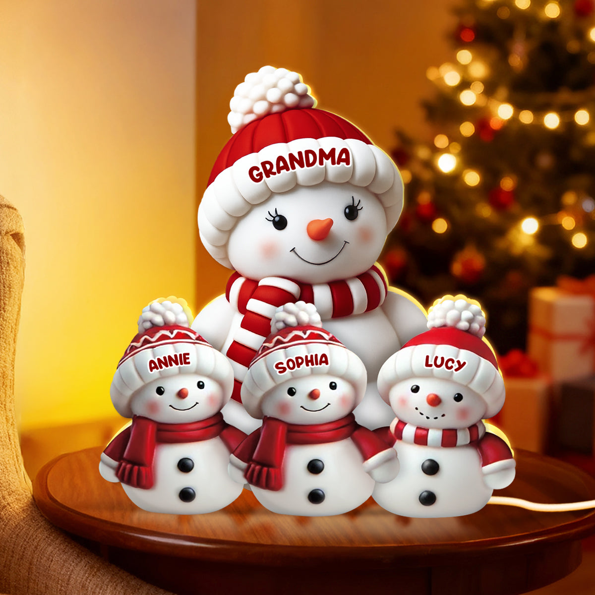 3D Effect Cute Snowman - Personalized Light Box - Christmas Decor For Family, Grandma, Grandpa