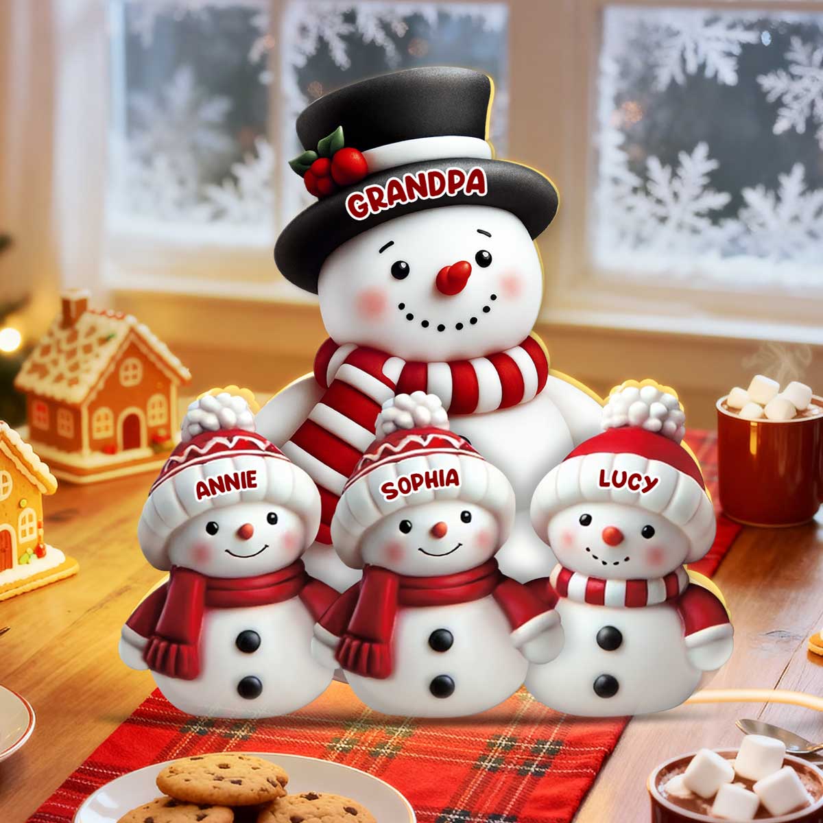 3D Effect Cute Snowman - Personalized Light Box - Christmas Decor For Family, Grandma, Grandpa