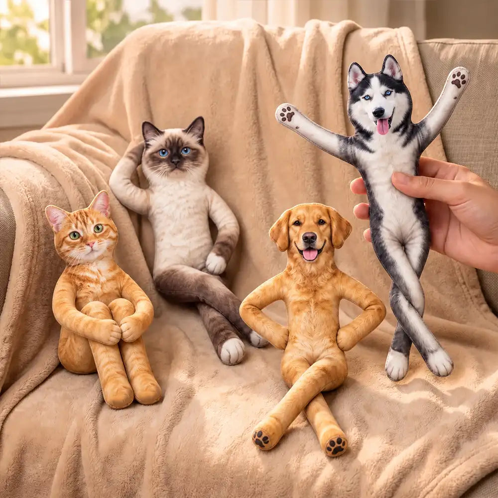 Art Design, Christmas, Custom Photo, Humorous, Pet Lovers, Photo - Poseable Body Doll - Funny Gift For Dog Mom, Dad, Cat Lover - Personalized Custom Photo Pet Squishy Toy Poseable Plush Doll