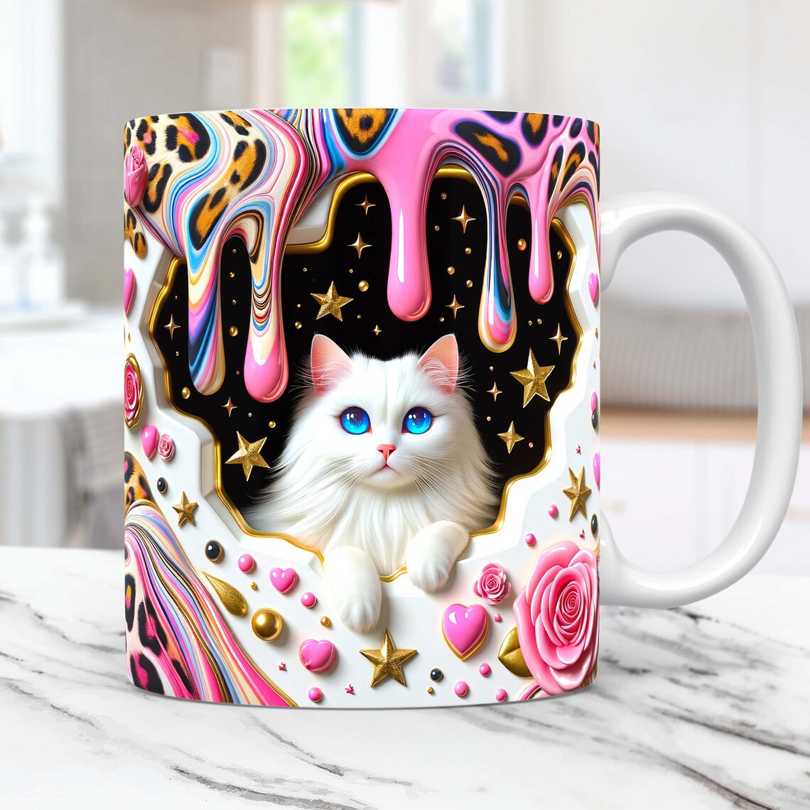 Charming 3D Cat Art Coffee Mug 