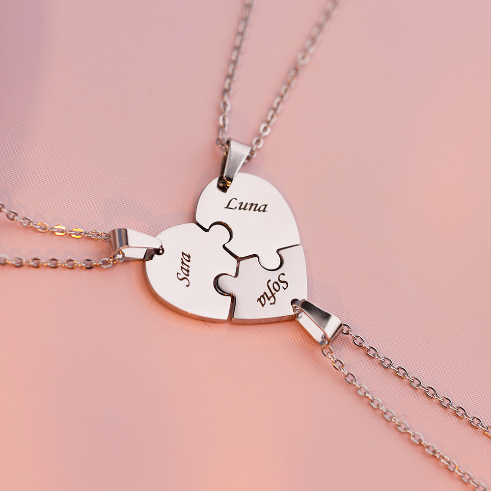 Friendship Puzzle Hearts - Personalized Heart Puzzle Name Necklace