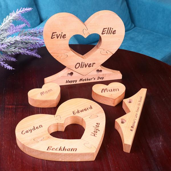 Personalized Family Wooden Keepsake Love Heart Puzzle Name Logo
