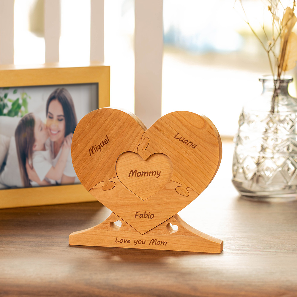 Personalized Family Wooden Keepsake Love Heart Puzzle Name Logo