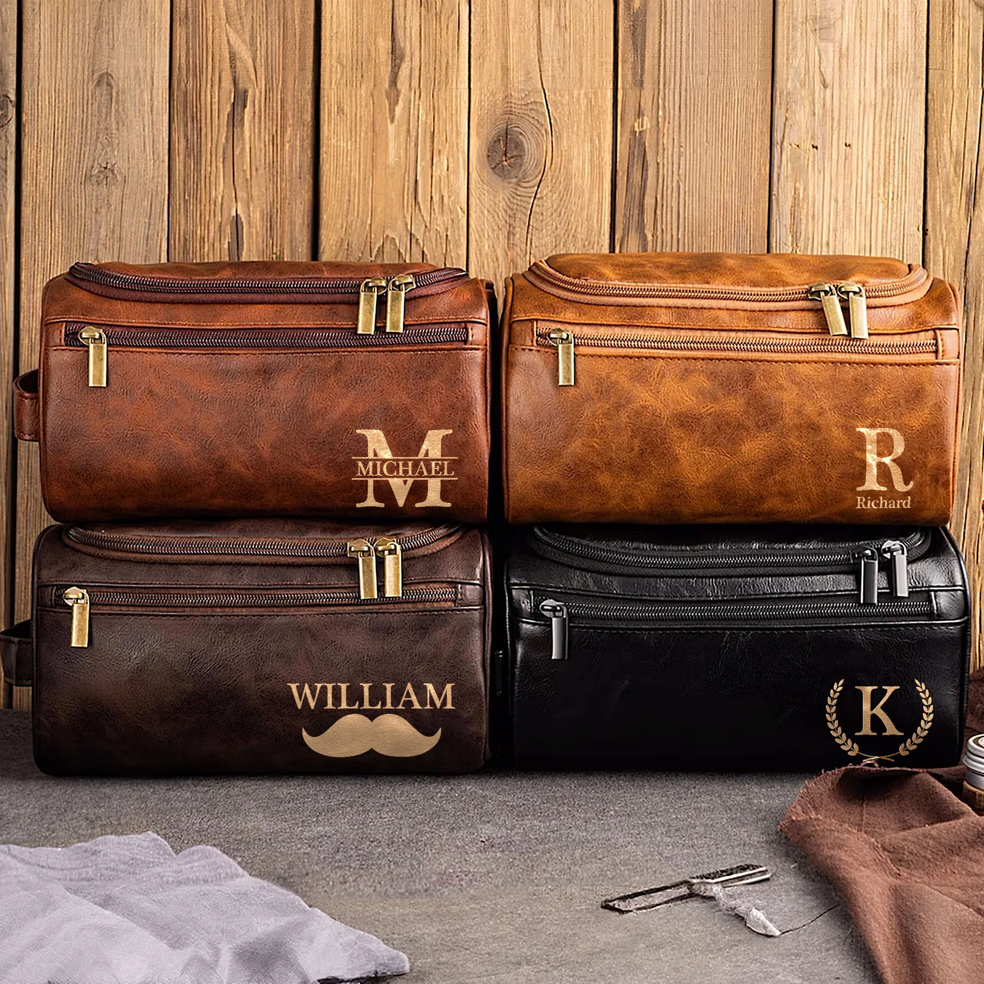 Custom Engraved Leather Toiletry Bag - Personalized Birthday Gifts For Dad, Brother, Grandpa, Husband - For The Man Who’s Always On The Move