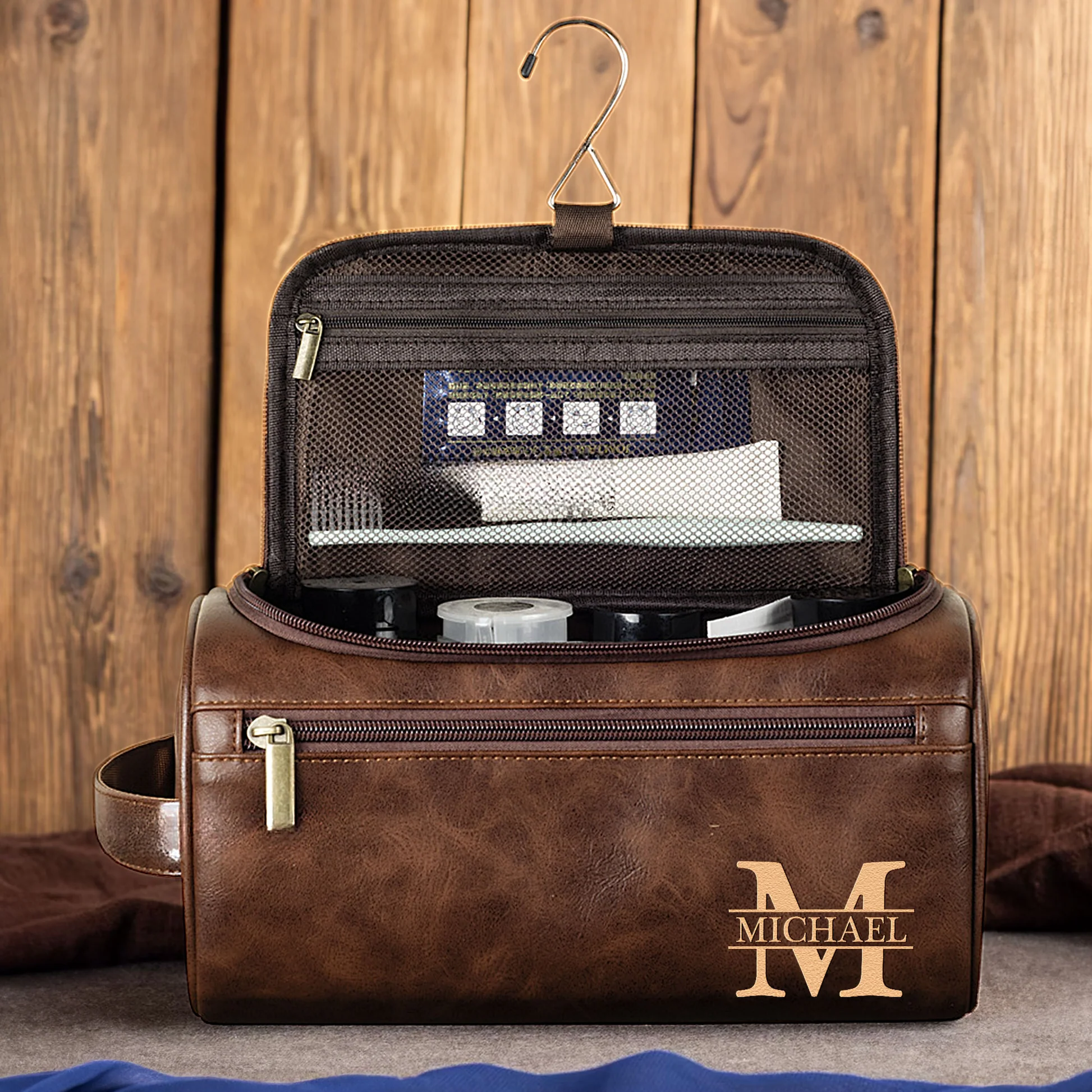 Custom Engraved Leather Toiletry Bag - Personalized Birthday Gifts For Dad, Brother, Grandpa, Husband - For The Man Who’s Always On The Move