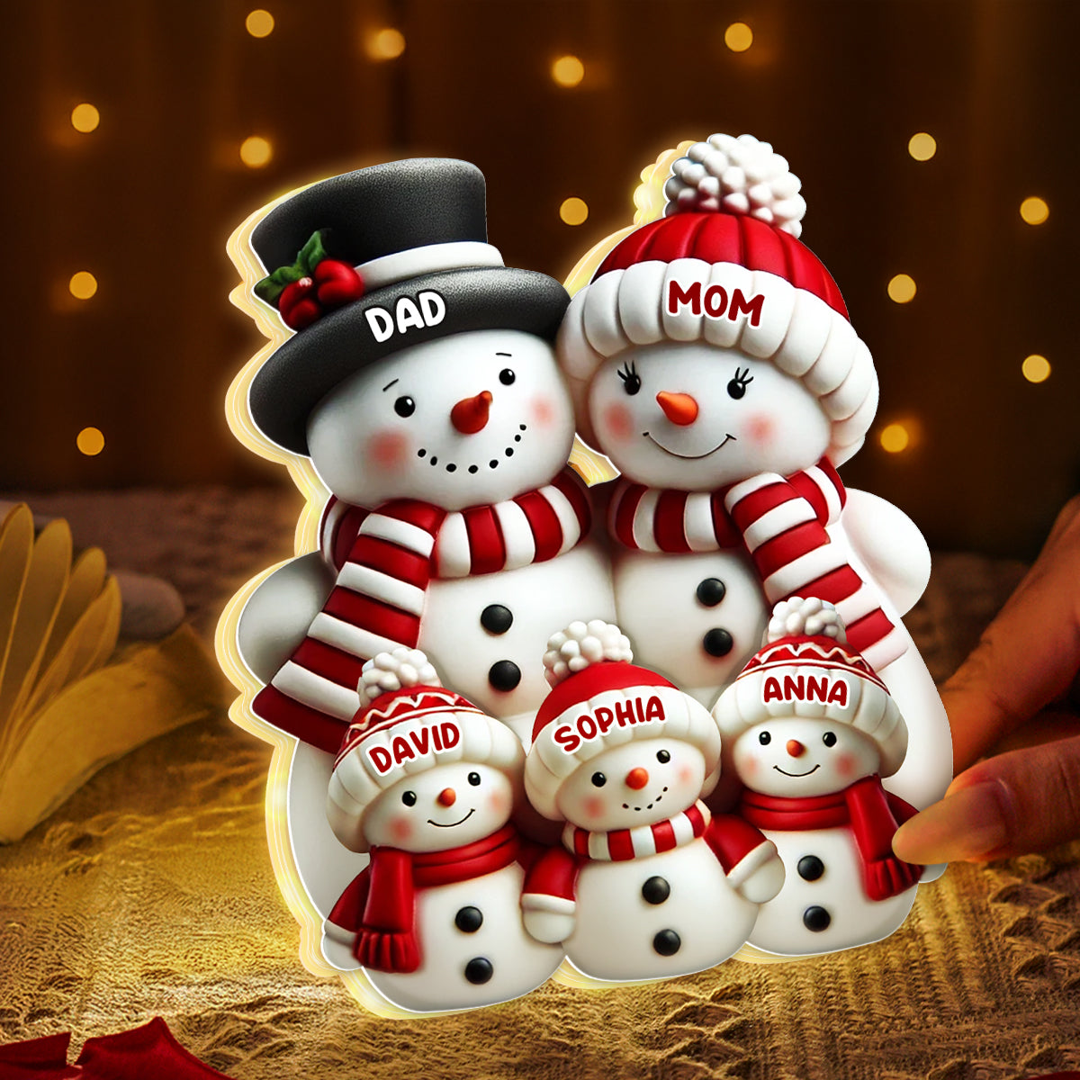 3D Effect Cute Snowman - Personalized Light Box - Christmas Decor For Family, Grandma, Grandpa