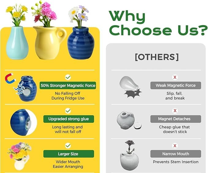 Cute Plant Ceramic Vase Fridge Magnets (8 Pcs Set)