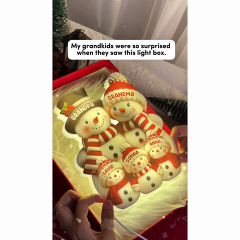 3D Effect Cute Snowman - Personalized Light Box - Christmas Decor For Family, Grandma, Grandpa