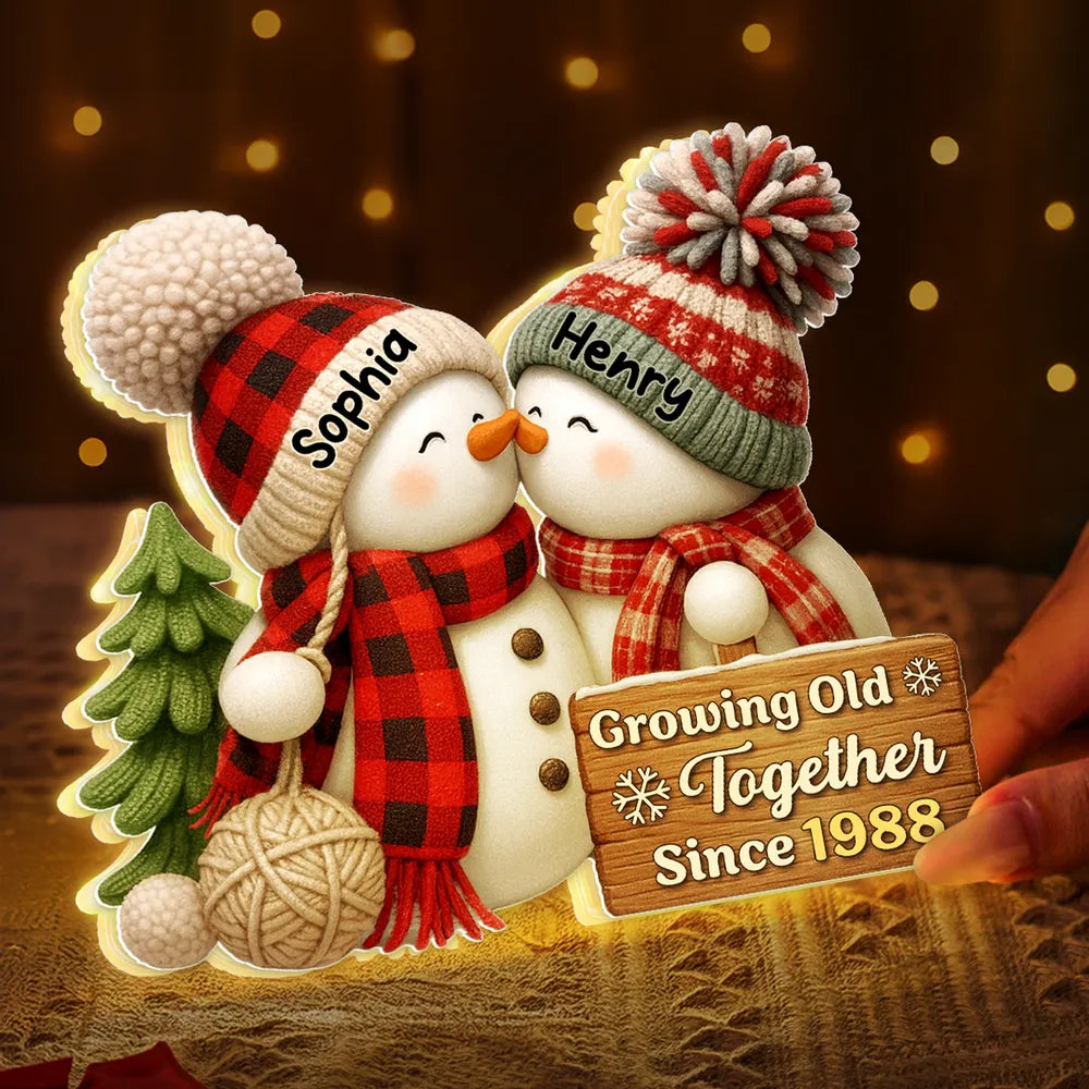 Snowman Couple Acrylic Light Box - Romantic Winter Gift Plaque