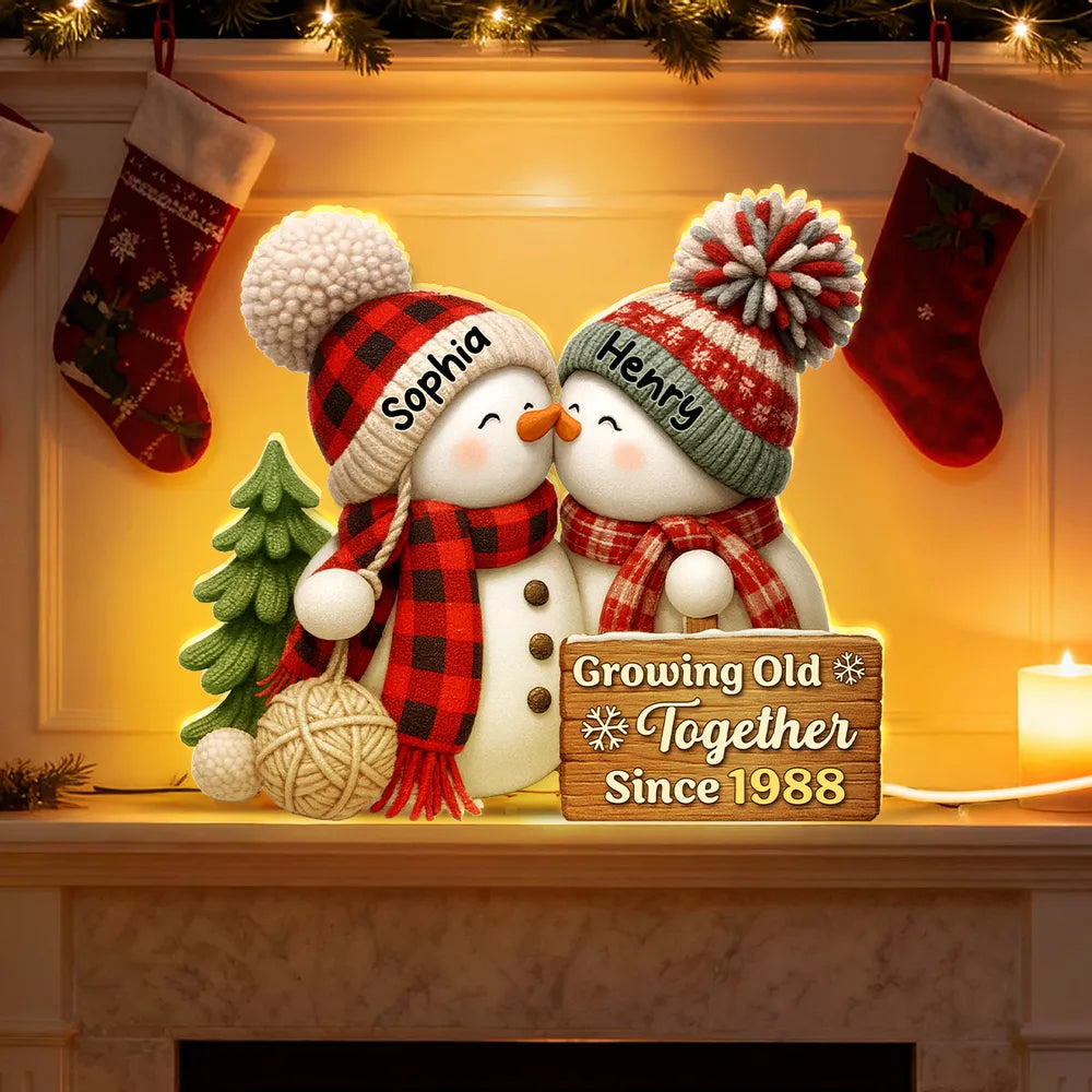 Snowman Couple Acrylic Light Box - Romantic Winter Gift Plaque