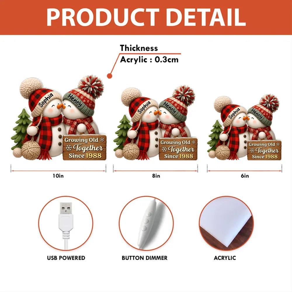 Snowman Couple Acrylic Light Box - Romantic Winter Gift Plaque