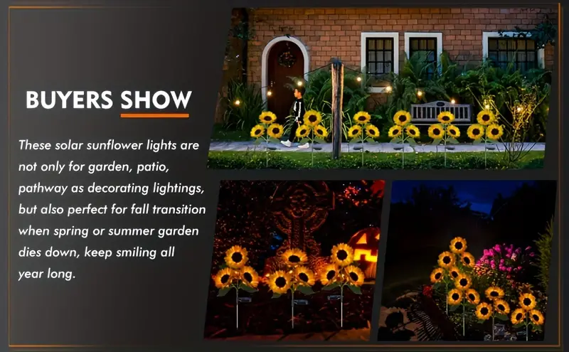 2 Packs Sunflower Solar Lights Outdoor Decor With 3 Led Sunflower Yellow Flower Lights Decorative For Patio Lawn Garden Yard Pathway Decoration Sports & Outdoors Temu details 6