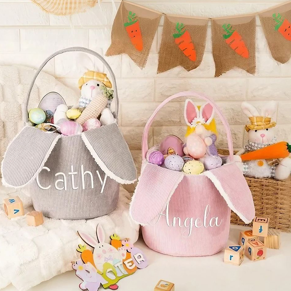 Personalized Embroidered Corduroy Easter Bunny Basket