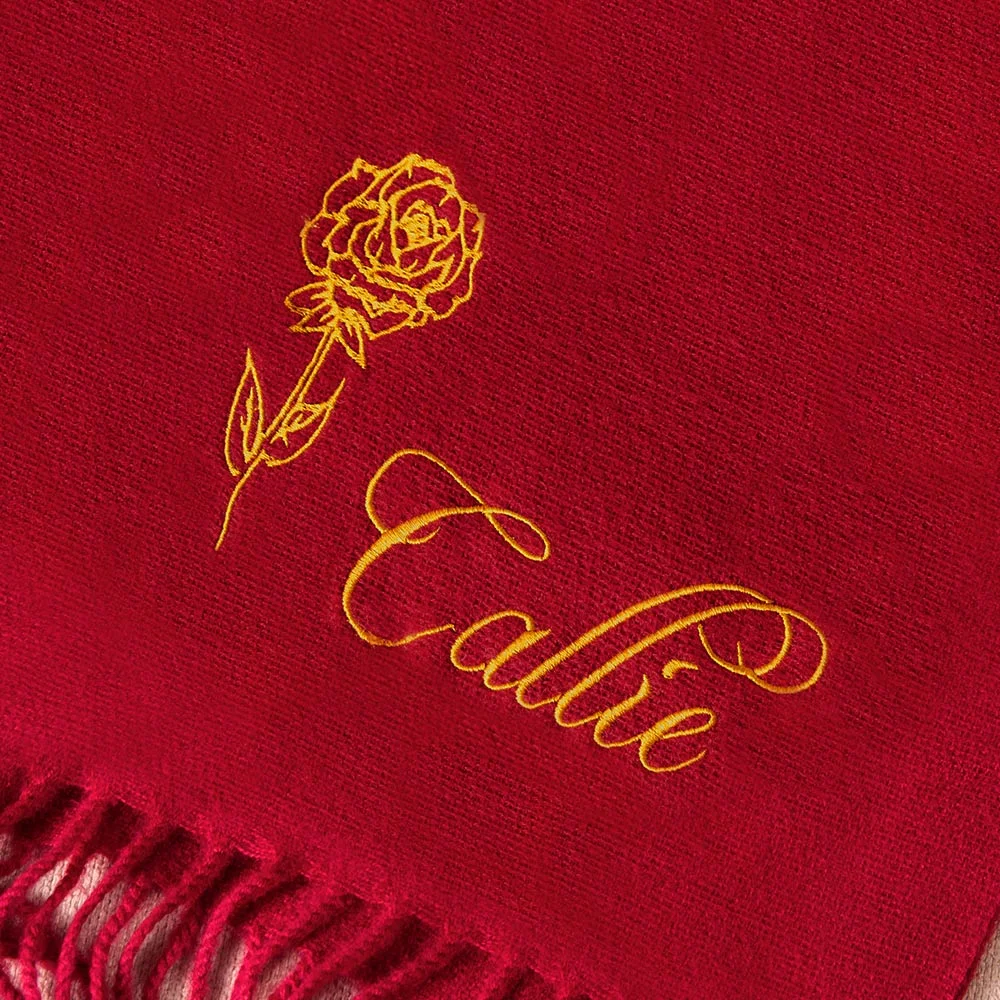 Personalized Super Soft Warm Scarf with Embroidered Birth Flower and Text Fashion Accessory Birthday Christmas Gift for Couple Family