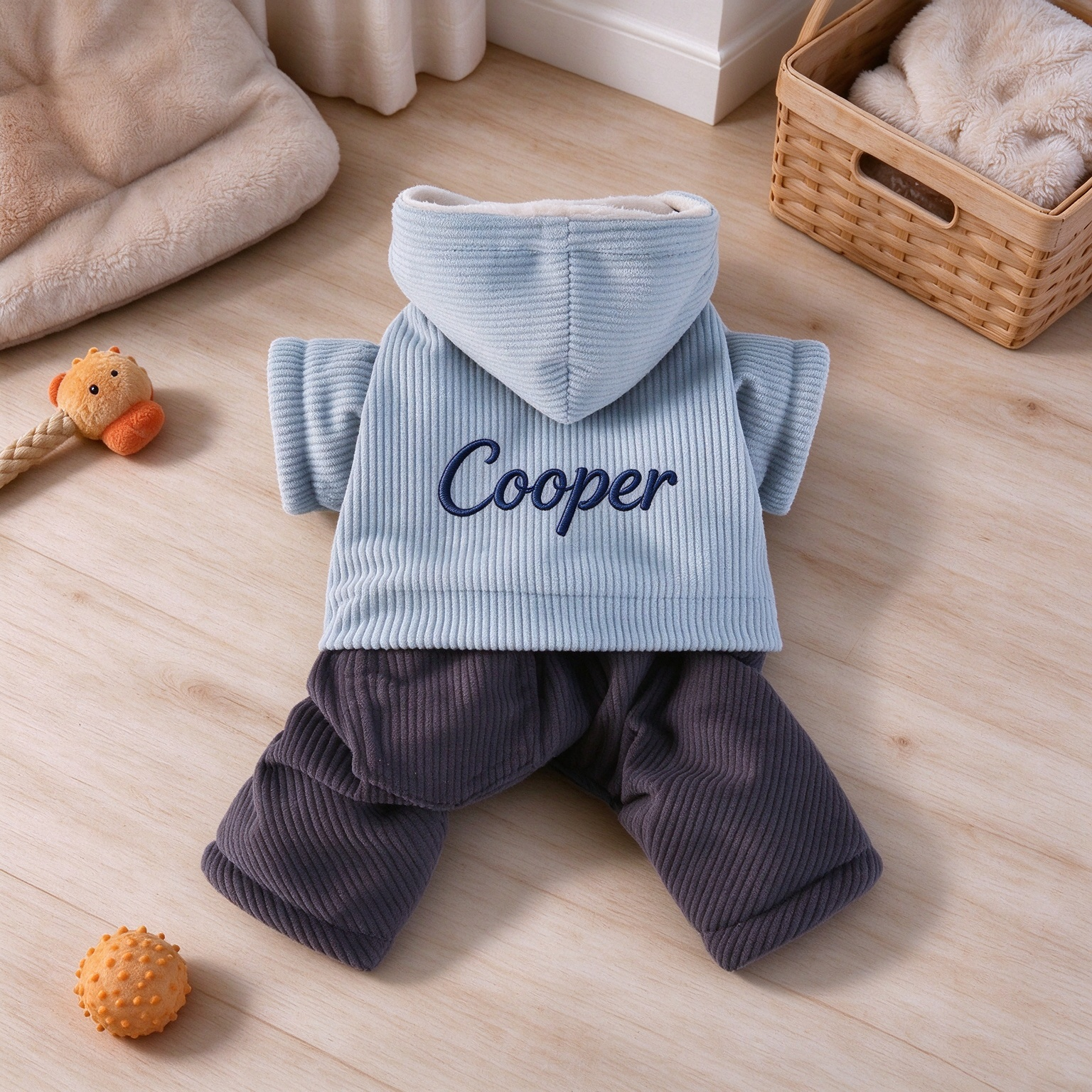 Personalized Embroidered Dog Corduroy Hooded Jumpsuit 